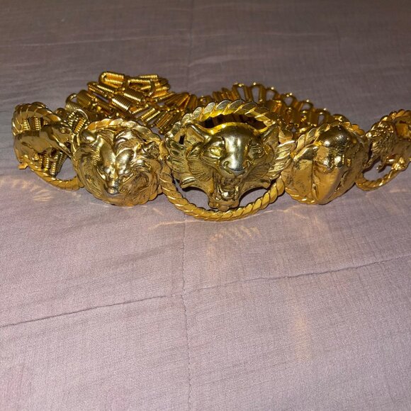 Vintage Womens Chain Belt One Size Metal Tiger Lion Elephant Head Waist Hip Rare - Picture 12 of 16